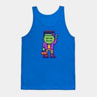 Cute Frankenstein With Candy Lollipop Cartoon Tank Top